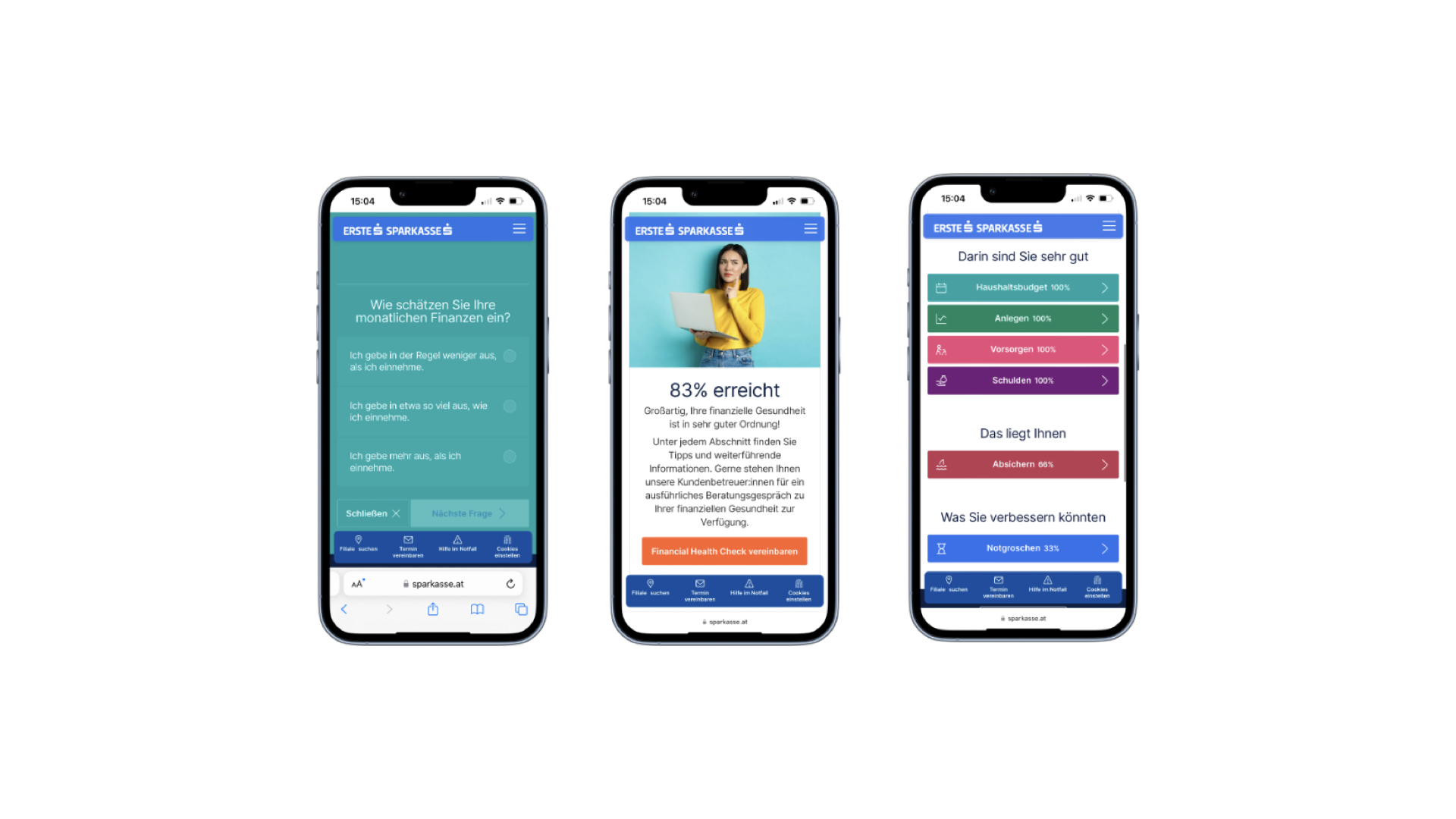 Kampagnenscreens des George Financial Health Checks