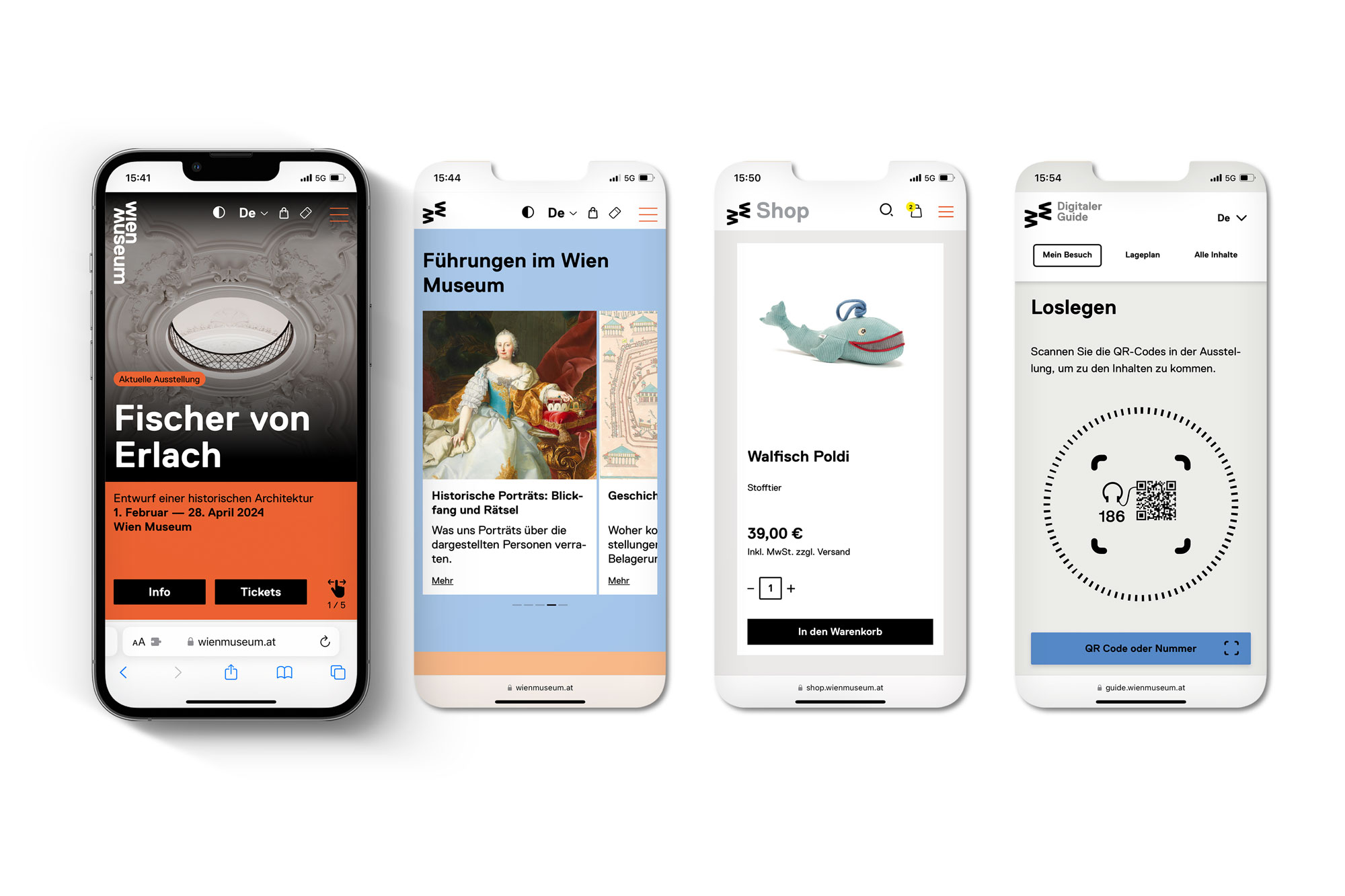 Mobile Screendesigns der neuen Wien Museum Website