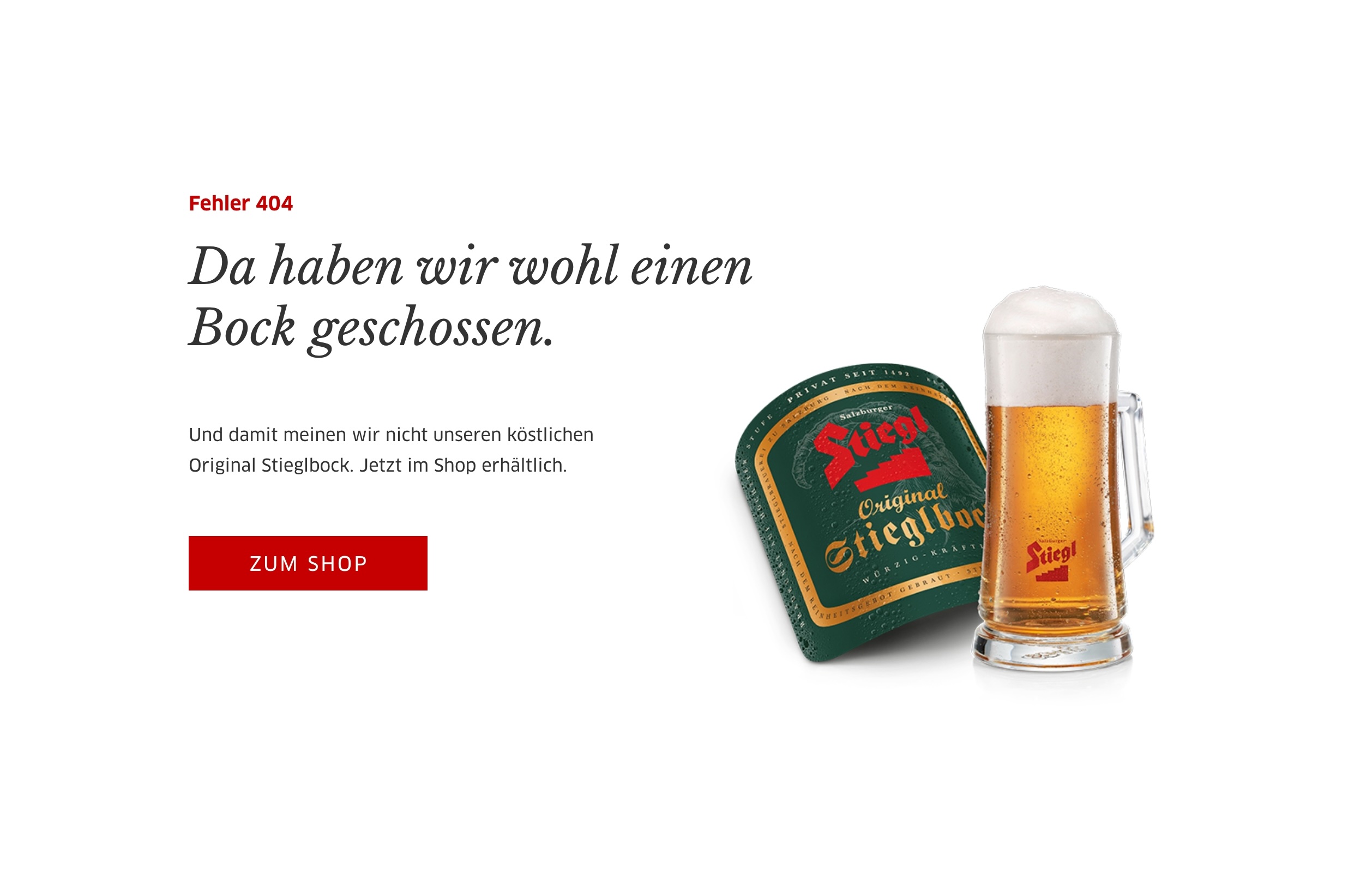 404 Fehlerseite mit dem Titel "Da haben wir wohl einen Bock geschossen"