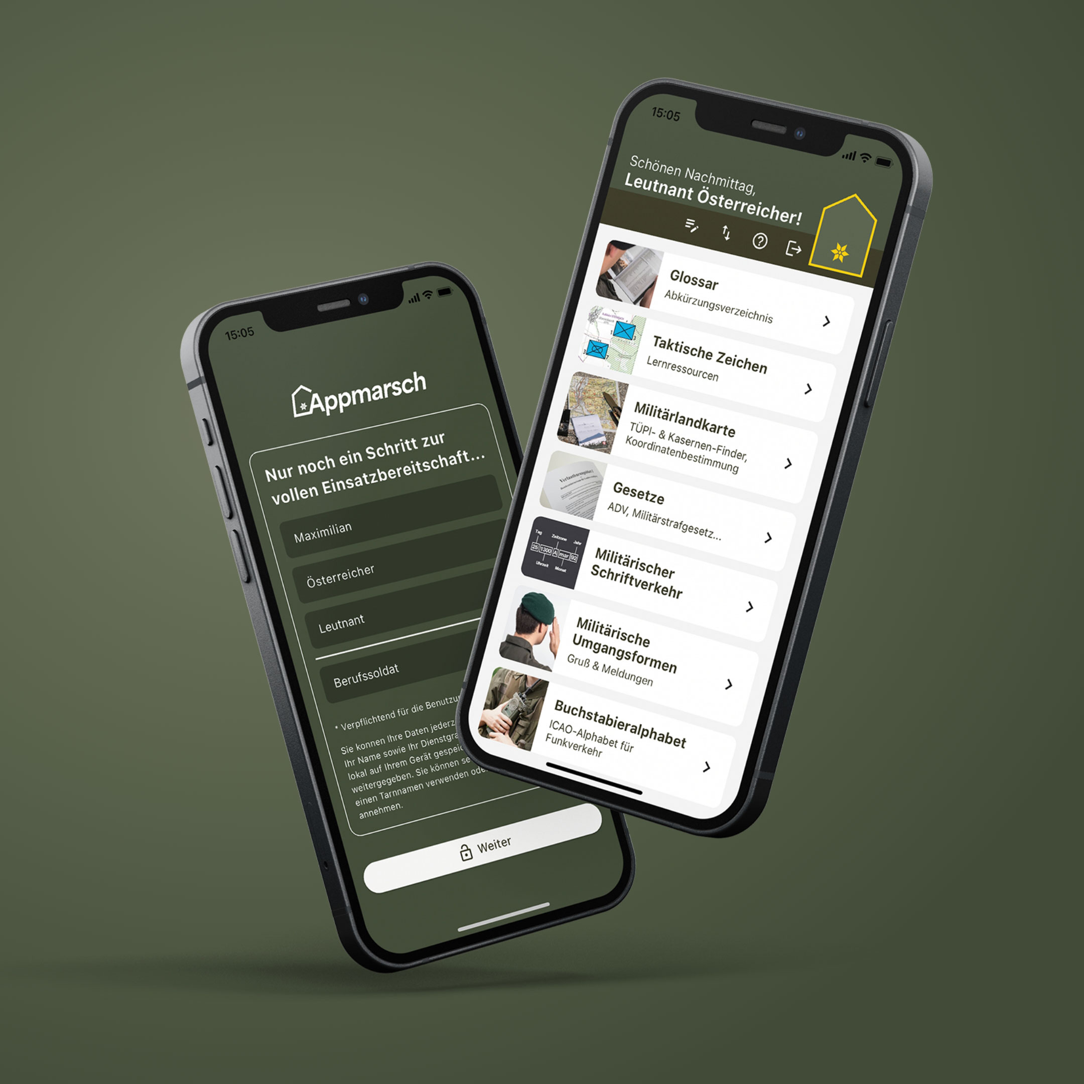 App-Screens der Appmarsch-App