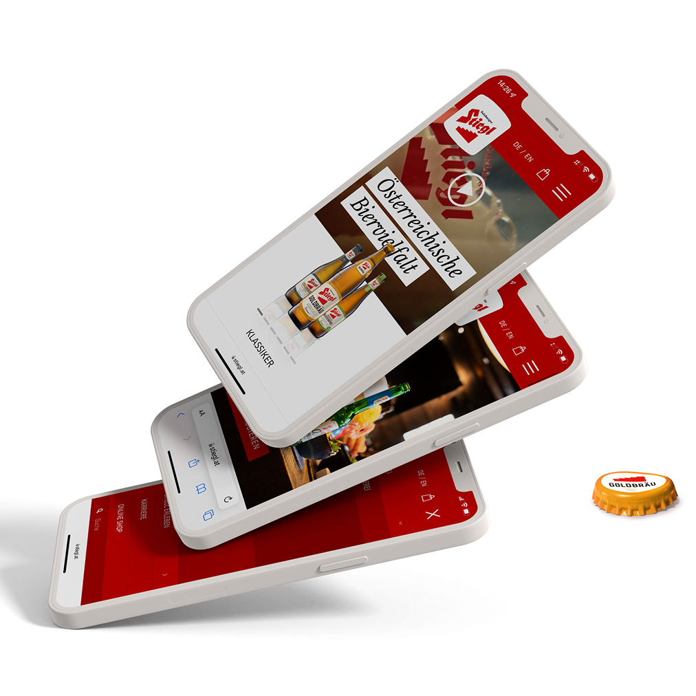 Screens der mobilen Website von Stiegl